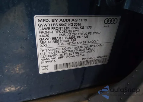 2019 Audi Q7 55 Premium/55 Se Premium from USA, damaged, VIN WA1LAAF72KD020860